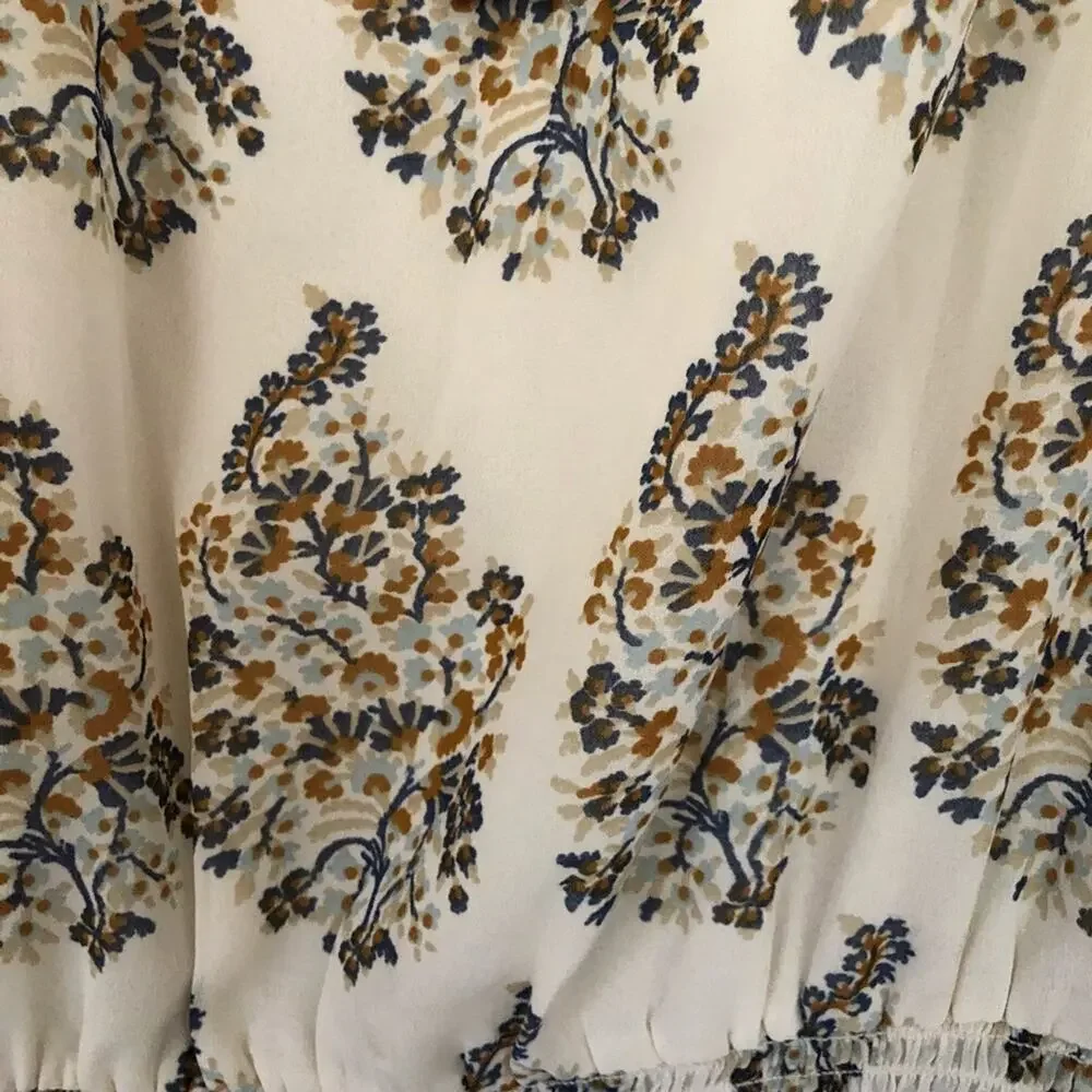 Lucky Brand Georgette Mixed Print Peasant Long Sleeve Dress Ivory Blue Small NEW - Picture 7 of 8